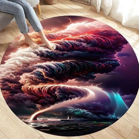 Navak Carpet Crystal Velvet Natural Disaster Runder Teppich, Fantasy Tornado Cloud Print Rutschfeste Bodenmatte für Wohnzimmer, Schlafzimmer, Sofa-Dekor