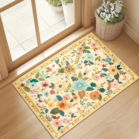 Navak Carpet Crystal Velvet CarpetFloral Area Rug Machine Washable Soft Print Boho Carpet Non Slip Footmat Low Pile Flower Area Rugs for