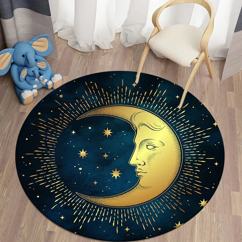 Navak Teppich Nordischer Stil Sonne Mond Rundteppich Wohnzimmer Bett Bad Kinderboden Dekoration Rutschfeste Matte