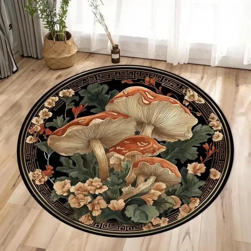 Navak Teppich, Pilzmuster, runder Teppich, Allzweckteppich für Wohnzimmer, Schlafzimmer, Deko, Küche, unter dem Tisch, Bodenmatte, rutschfest, Vintage-Teppich