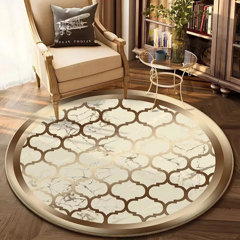 Navak Teppich, europäischer Gold-Luxus-Rundteppich, Wohnzimmer-Sofa, großer Teppich, bequem, rutschfest, für das Bett, Schlafzimmer, Teetischmatte
