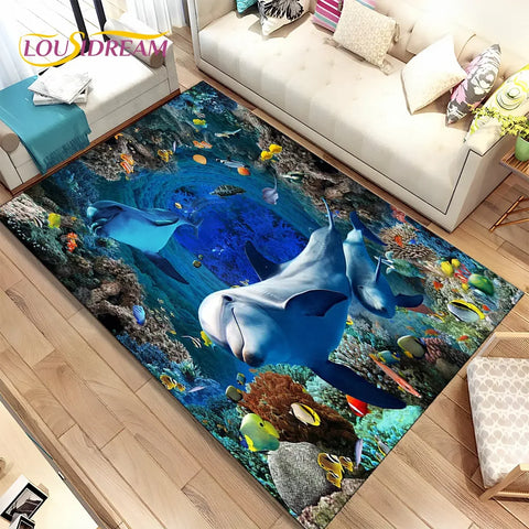 Navak Teppich, 3D-Illusion, Meeresboden, Unterwasserwelt, Delfin, Hai, Teppich für Wohnzimmer, Schlafzimmer, Sofa, Fußmatte, rutschfeste Bodenmatte