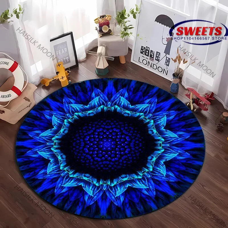 Navak Carpet Next Day Shipping Mandala Flower Printing Round Carpet Bedroom Living Room Sofa All Season Mat Kids Room Non-Slip Decorative Rug