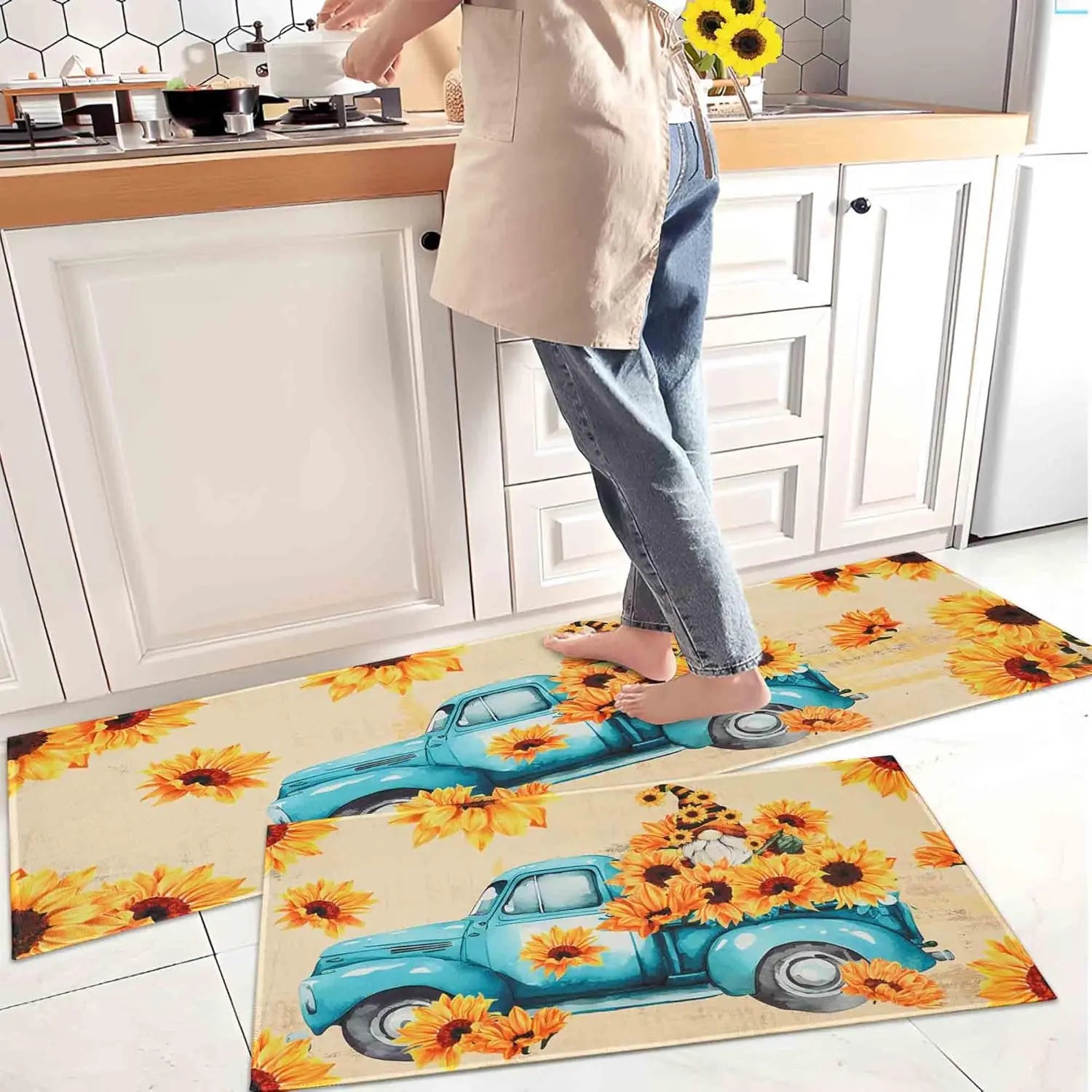 Navak Carpet Exclusive Picks 2-teilige Küchenteppiche und -matten in Kaffeebraun, rutschfest, waschbar, flecken- und lichtbeständig, Läuferteppich für den Küchenflur, Küchen- und Heimdekoration