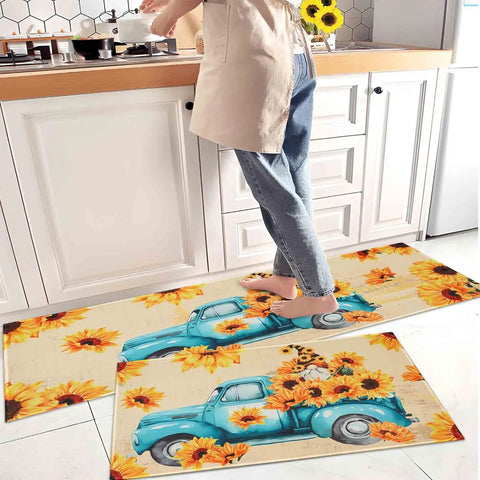 Navak Carpet Exclusive Picks 2-teilige Küchenteppiche und -matten in Kaffeebraun, rutschfest, waschbar, flecken- und lichtbeständig, Läuferteppich für den Küchenflur, Küchen- und Heimdekoration