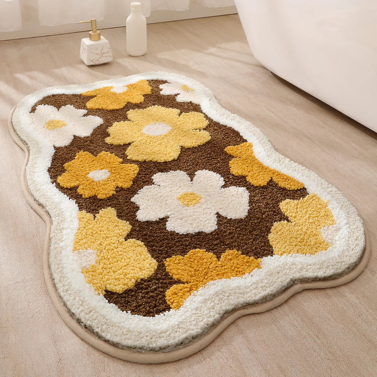 Navak Carpet Exclusive Picks Badezimmerteppich aus Kaschmirimitat, wasserabsorbierend, Tür, Blumenmuster, Heimteppich, Toilettentür, Badezimmer, Anti-Rutsch-Matte, Heimdekoration