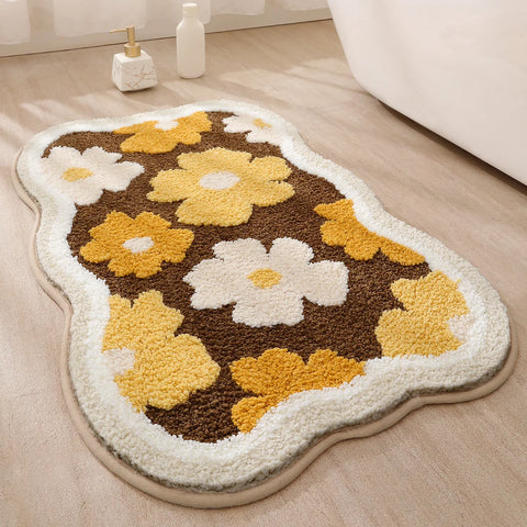Navak Carpet Exclusive Picks Badezimmerteppich aus Kaschmirimitat, wasserabsorbierend, Tür, Blumenmuster, Heimteppich, Toilettentür, Badezimmer, Anti-Rutsch-Matte, Heimdekoration