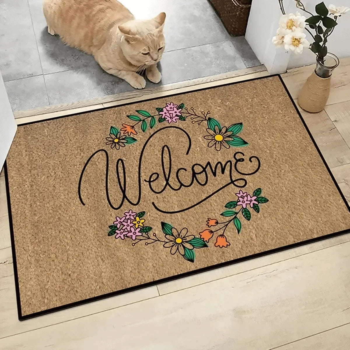 Navak Teppich mit Blumenmuster, Bodenmatte für Zuhause, rutschfest, leicht zu reinigen, Dekorationsteppich, Küchenbereich, Wohnzimmer, Haus, waschbar, Willkommens-Fußmatten