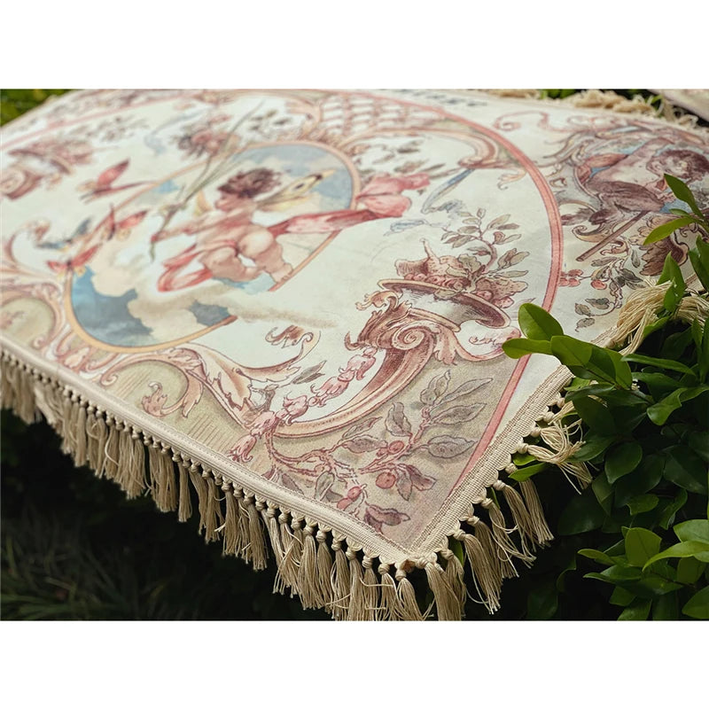 Navak Teppich Retro Wohnzimmer Teppiche Home Dekoration für Schlafzimmer Teppich Kleine Fußmatte Europäischer Engel Gedruckt Baumwolle Veranda Hand Quaste Teppich