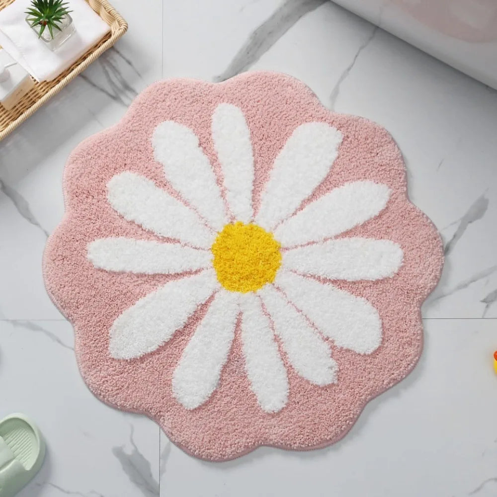 Navak Carpet Rutschfester Blumenteppich, beflockt, getuftet, Gänseblümchen, Badematte, Kaschmir-Imitat, waschbar, Baby-Krabbelteppich, Schlafzimmer, Wohnzimmer