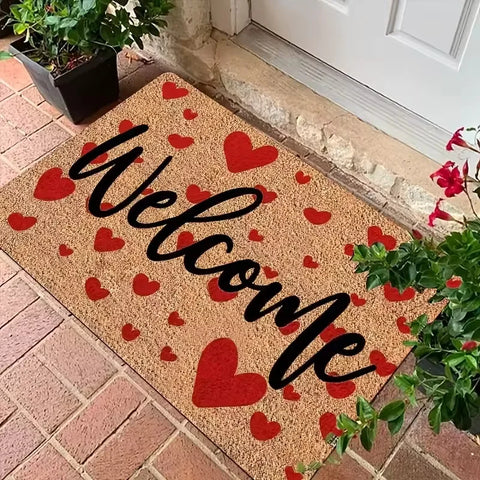 Navak Teppich „Red Love Welcome“, Fußmatte, Küchenteppich, Badezimmermatte, Waschraum-Bodenmatte, Teppich für Eingangstür, Fußmatte, lustige Heimdekoration