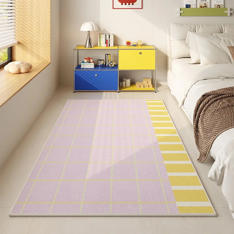 Navak Teppich Schlafzimmer Bodenmatte Rutschfester weicher bequemer Teppich Blau-weiße Welle Geometrischer süßer Teppich Lange Heimdekorationsmatten 침실 카펫