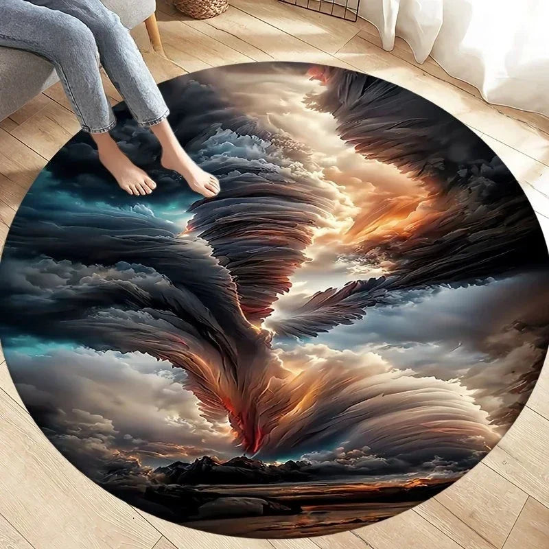 Navak Carpet Crystal Velvet Natural Disaster Runder Teppich, Fantasy Tornado Cloud Print Rutschfeste Bodenmatte für Wohnzimmer, Schlafzimmer, Sofa-Dekor