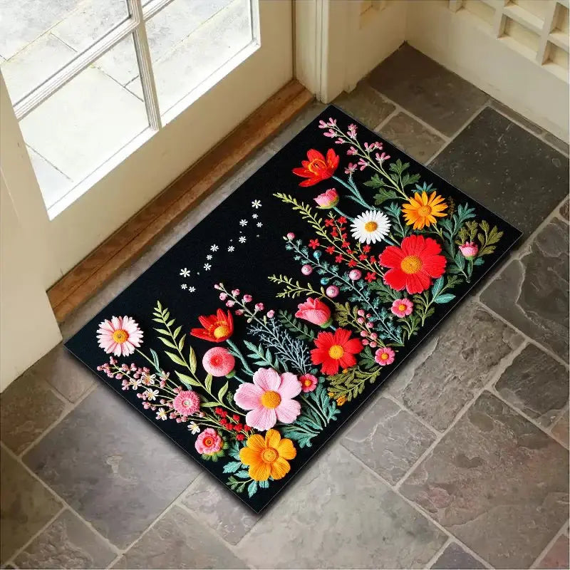Navak Carpet „Charmanter Kristall-Samt-Teppich – Fußmatte mit weichem und lebendigem Blumenmuster, rutschfeste Eingangsdekoration, perfekter Akzent für das Zuhause im Frühling“