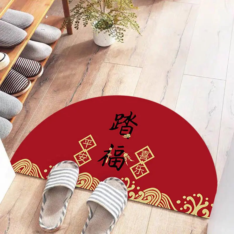 Navak Teppich Chinesische halbrunde Fußmatten im japanischen Stil mit Kranich-Aufdruck, rutschfeste Fußmatten für den Eingang, Balkonteppich, Flur, Veranda