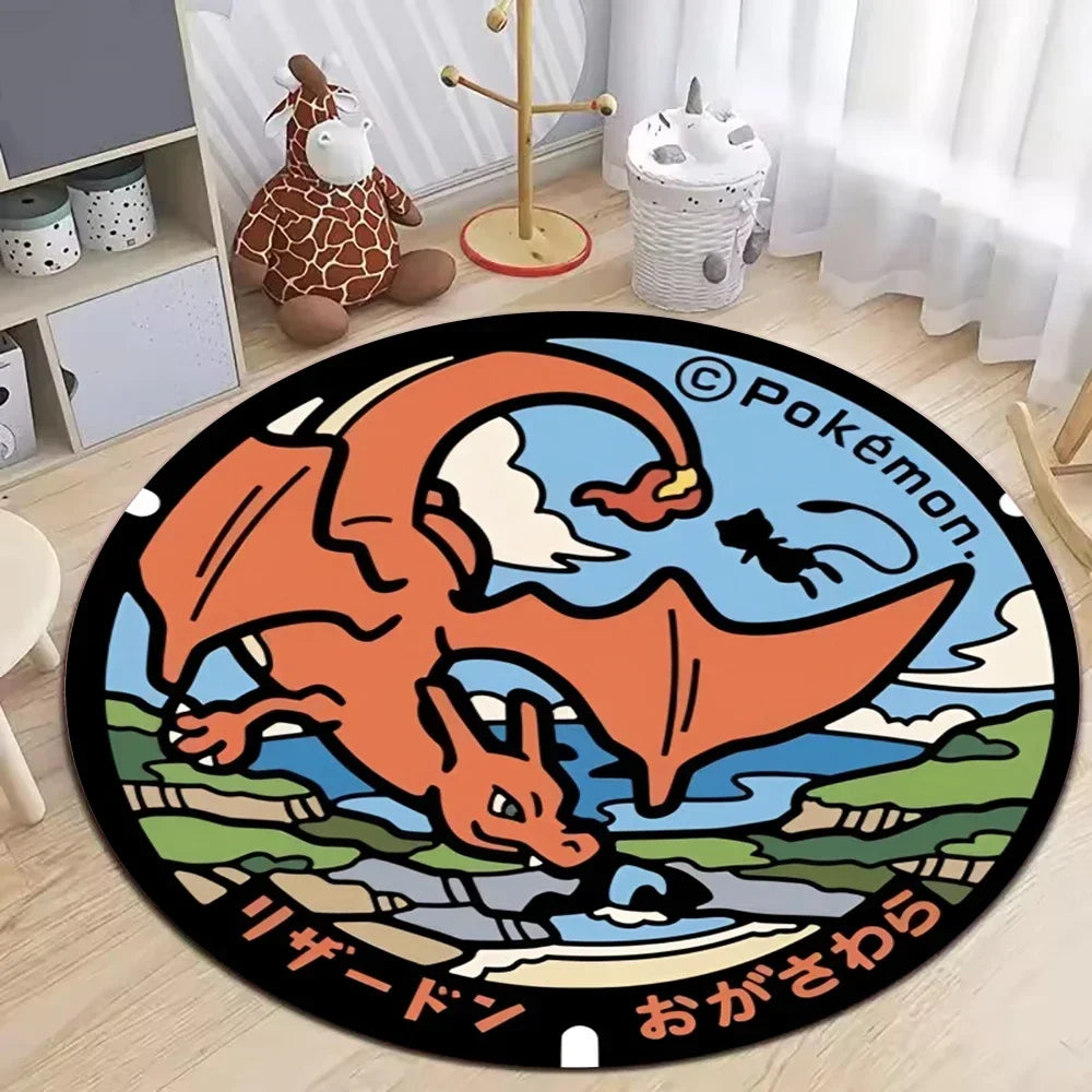 Navak Carpet Daily Picks Round Pokemon Rug for Living Room Decor Bedroom Rug Lounge Balcony Sofa Mat Coffee Table Mat Swivel Chair Mat Kids Gift
