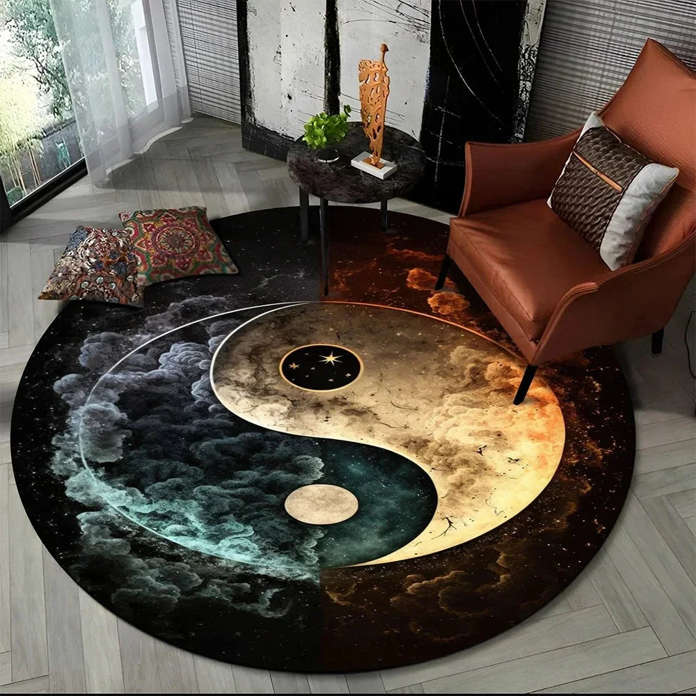 Navak Carpet 3D Naturalize Yin und Yang Chinesisches Tai Chi Runder Teppich Kreisförmiger Teppich für Wohnzimmer Schlafzimmer Dekor Fußmatte Rutschfeste Bodenmatte
