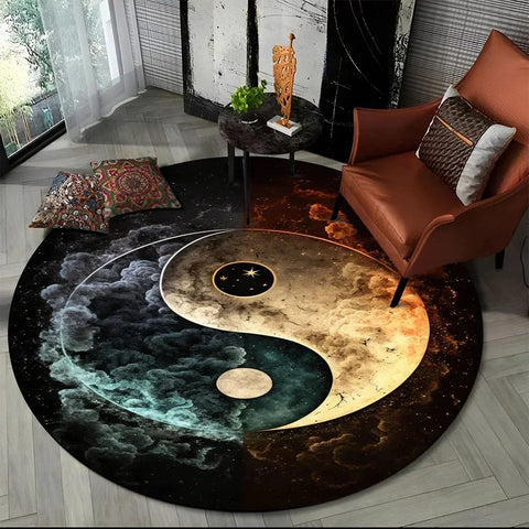 Navak Carpet 3D Naturalize Yin und Yang Chinesisches Tai Chi Runder Teppich Kreisförmiger Teppich für Wohnzimmer Schlafzimmer Dekor Fußmatte Rutschfeste Bodenmatte