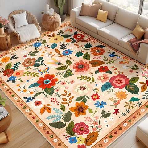 Navak Carpet Crystal Velvet CarpetFloral Area Rug Machine Washable Soft Print Boho Carpet Non Slip Footmat Low Pile Flower Area Rugs for