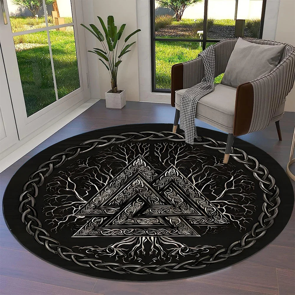 Navak Carpet Tree of Life Viking Yggdrasil Valknut Round Carpet Rug for Living Room Bedroom Sofa Decor,Kid Paly Area Rug Non-slip Floor Mat