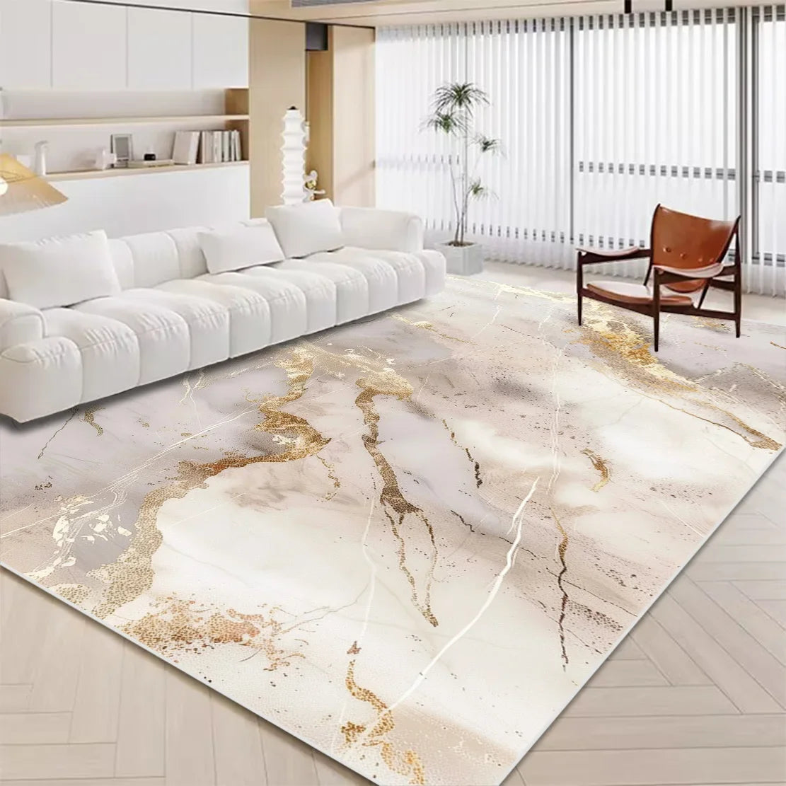 Navak Carpet Luxuriöser weißer Marmorteppich für Wohnzimmer, nordische Golddekoration, Heimteppich, rutschfeste, waschbare Teppiche für Schlafzimmer, Ins-Bodenmatte 러그