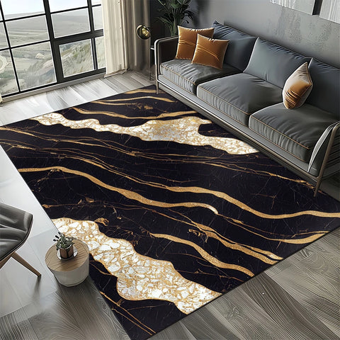 Navak Carpet Eleganter Teppich in Schwarz, Weiß und Gold – Anspruchsvolles marmorähnliches Muster für Wohnzimmer oder Schlafzimmer, rutschfeste moderne Wohndekoration