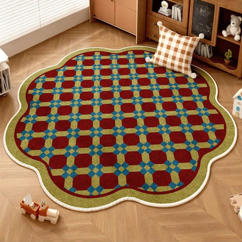 Navak Carpet Retro Brown Living Room Decoration Round Carpet Cartoon Style Rugs for Bedroom Anti-slip Lounge Floor Mat Washable Home Soft Rug