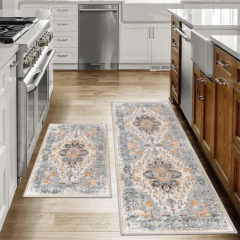 Navak Carpet Exclusive Picks 1/2 Stück Bohemian Küchen-Fußmatten, rutschfest, waschbar, für Badezimmer, Badezimmer, Türmatten, Flur, Gang, Fußmatten, Heimdekoration