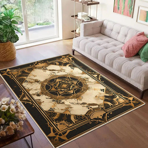 Navak Carpet Marmor-Stil, luxuriöser Teppich mit goldenem Rand für Wohnzimmer, weicher, rutschfester großer Schlafzimmerteppich, maschinenwaschbar, Eingangstürmatte