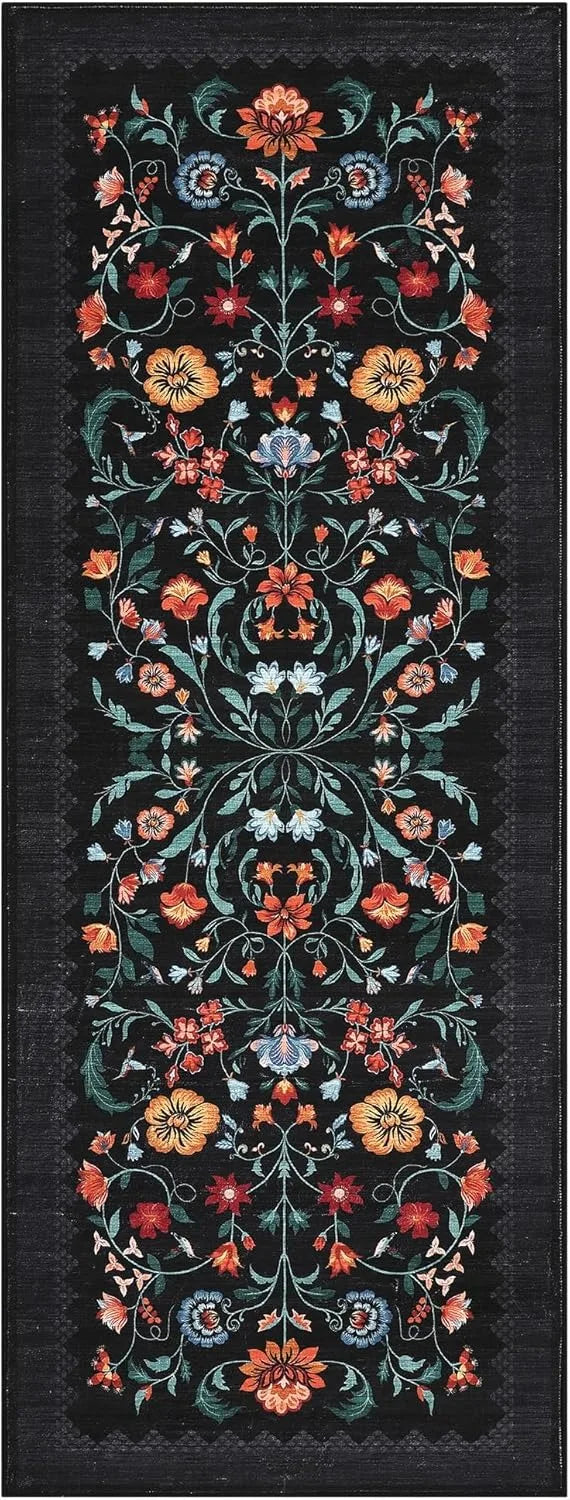 Navak Teppich Läufer für Flur, waschbar, Blumenmuster, langer Teppich, weicher, niedrigfloriger Weihnachtsdekor-Teppich, Schlafzimmer-Bodenmatte, rutschfeste Matten