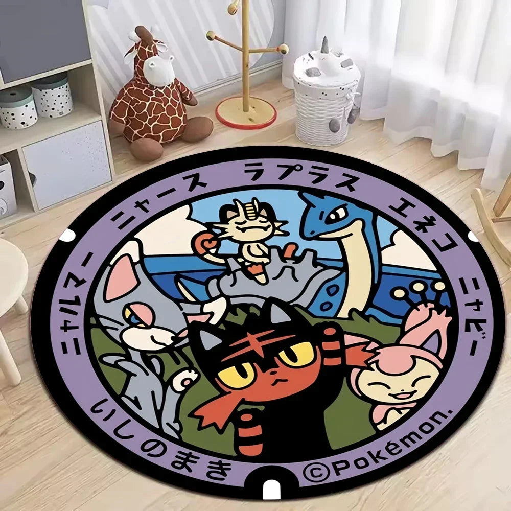 Navak Carpet Daily Picks Round Pokemon Rug for Living Room Decor Bedroom Rug Lounge Balcony Sofa Mat Coffee Table Mat Swivel Chair Mat Kids Gift
