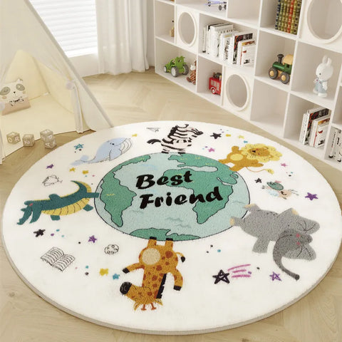 Navak Carpet Nordic Style Carpets for Living Room Plush Round Bedside Rug Large Area Children Bedroom Decor Carpet Thickend Cartoon Floor Mat