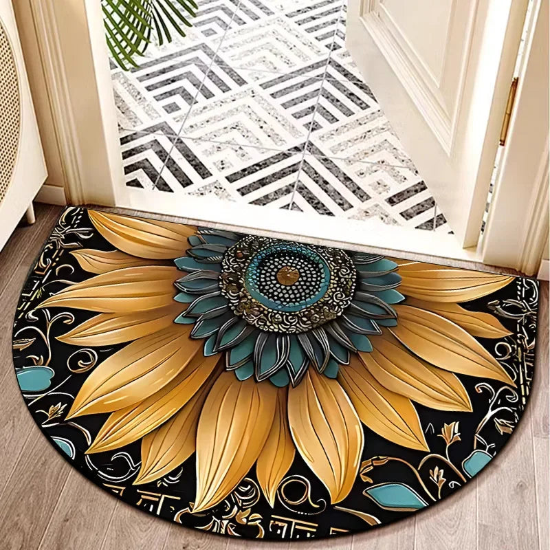 Navak Carpet Fußmatte mit Bienen-Blumenmuster, rutschfest, halbrund, Polyester, Eingangsteppich für Bauernhaus, Terrasse, Wäsche, Küche, Hof, Außenbereich, Heimdekoration
