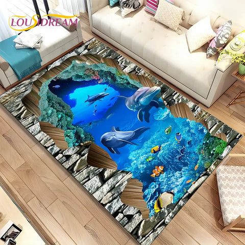Navak Teppich, 3D-Illusion, Meeresboden, Unterwasserwelt, Delfin, Hai, Teppich für Wohnzimmer, Schlafzimmer, Sofa, Fußmatte, rutschfeste Bodenmatte