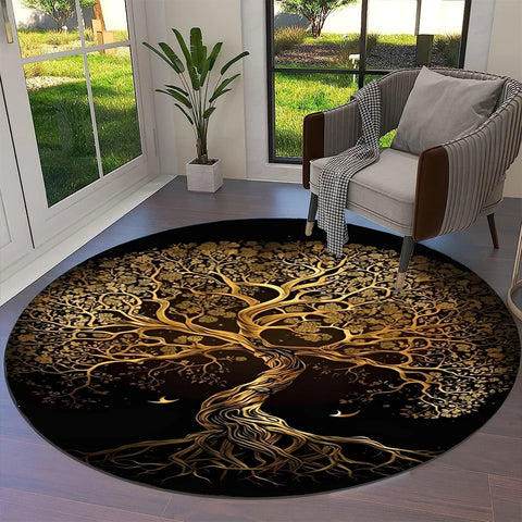 Navak Carpet Tree of Life Viking Yggdrasil Valknut Round Carpet Rug for Living Room Bedroom Sofa Decor,Kid Paly Area Rug Non-slip Floor Mat