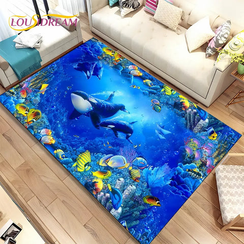 Navak Teppich, 3D-Illusion, Meeresboden, Unterwasserwelt, Delfin, Hai, Teppich für Wohnzimmer, Schlafzimmer, Sofa, Fußmatte, rutschfeste Bodenmatte