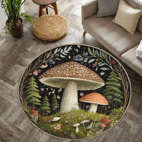 Navak Teppich, Pilzmuster, runder Teppich, Allzweckteppich für Wohnzimmer, Schlafzimmer, Deko, Küche, unter dem Tisch, Bodenmatte, rutschfest, Vintage-Teppich
