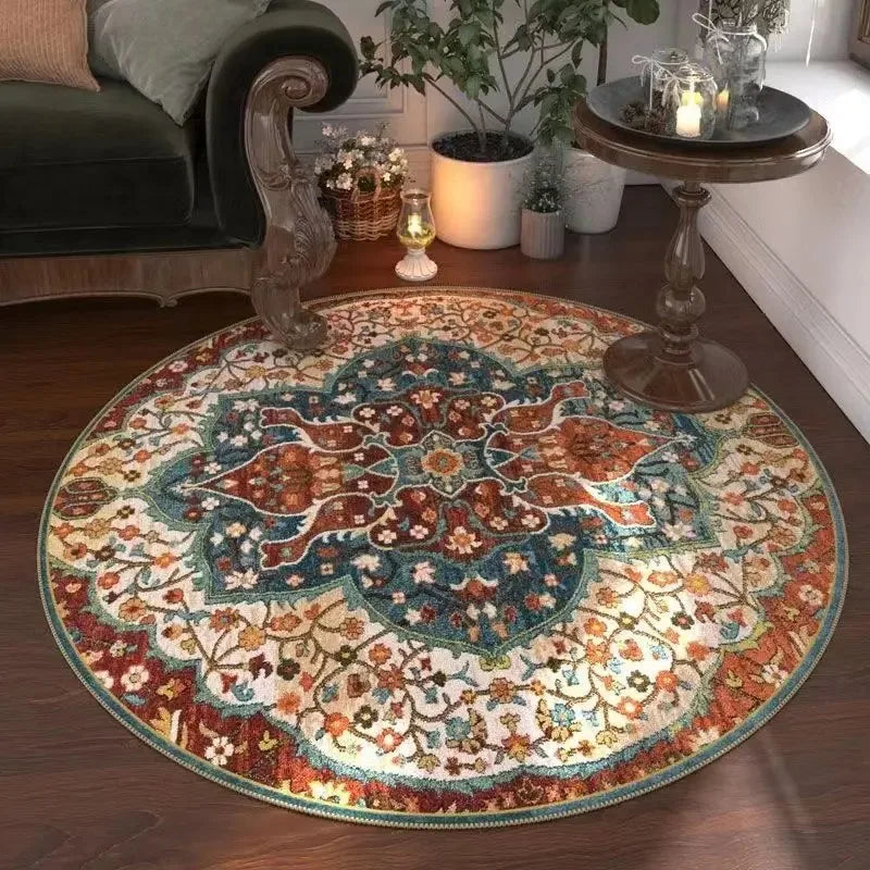 Navak Teppich, marokkanischer Blumenteppich, rund, waschbar, für Wohnzimmer und Esszimmer