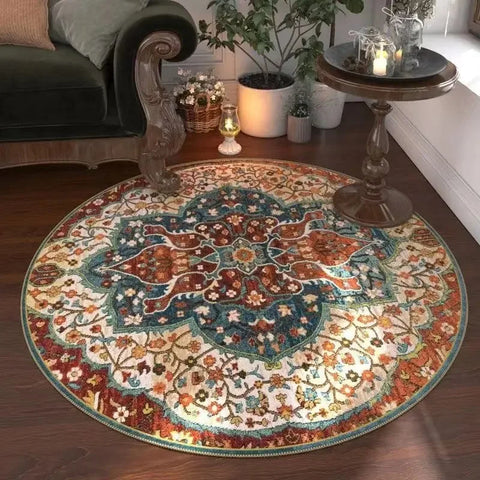 Navak Teppich, marokkanischer Blumenteppich, rund, waschbar, für Wohnzimmer und Esszimmer