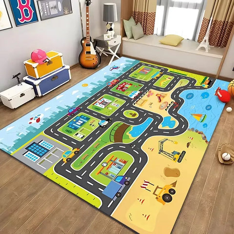 Navak Teppich, pädagogischer Spielteppich für Kinder, Stadtleben, Straßenverkehrssystem-Teppich für Schlafzimmer, Spielzimmer, lustige Lernbodenmatte, sichere Kinder