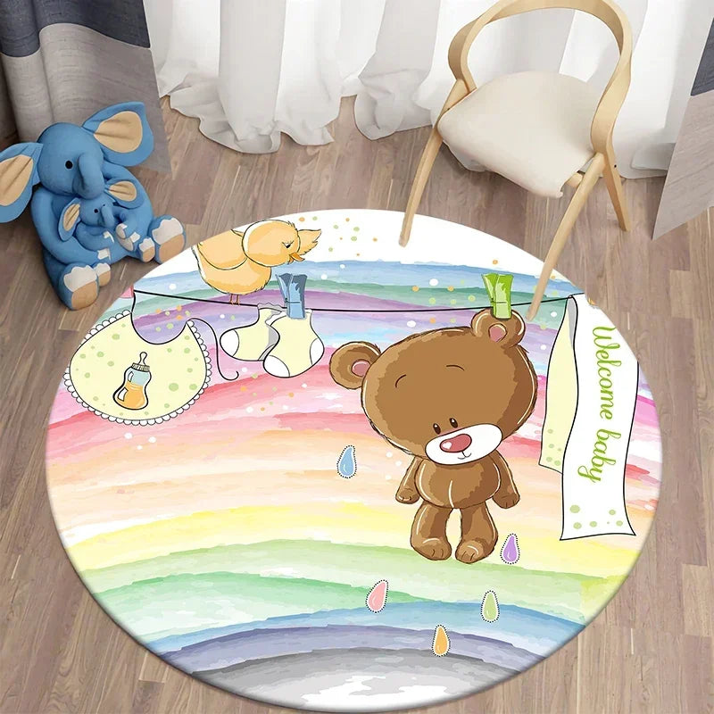 Navak Teppich Cartoon Niedlicher Bär Runder Teppich für Wohnzimmer Teppiche Badematte für Kinderzimmer Matten Schlafzimmer Teppiche Baby Kinderzimmer Wohnkultur