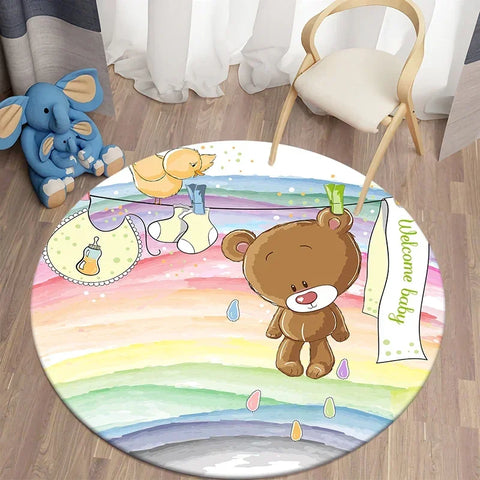 Navak Teppich Cartoon Niedlicher Bär Runder Teppich für Wohnzimmer Teppiche Badematte für Kinderzimmer Matten Schlafzimmer Teppiche Baby Kinderzimmer Wohnkultur