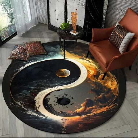 Navak Carpet Crystal Velvet Yin Yang Runder Teppich, 3D Tai Chi Druck, rutschfeste Bodenmatte für Wohnzimmer, Schlafzimmer, Heimdekor, Kreisbereichsteppich