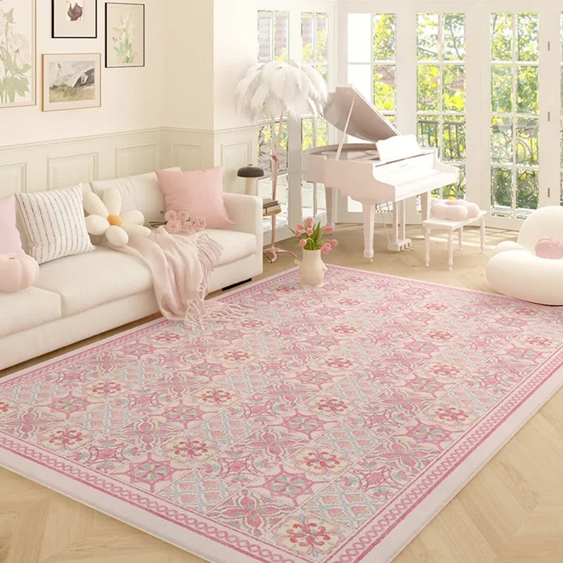 Navak Teppich Wohnzimmerteppich Rosa Blumenteppich Großformatige Heimdekoration Bodenmatte Weiche Plüsch-Raumdekoration Großflächige Teppiche Zotteliges Schlafzimmer