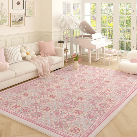 Navak Teppich Wohnzimmerteppich Rosa Blumenteppich Großformatige Heimdekoration Bodenmatte Weiche Plüsch-Raumdekoration Großflächige Teppiche Zotteliges Schlafzimmer