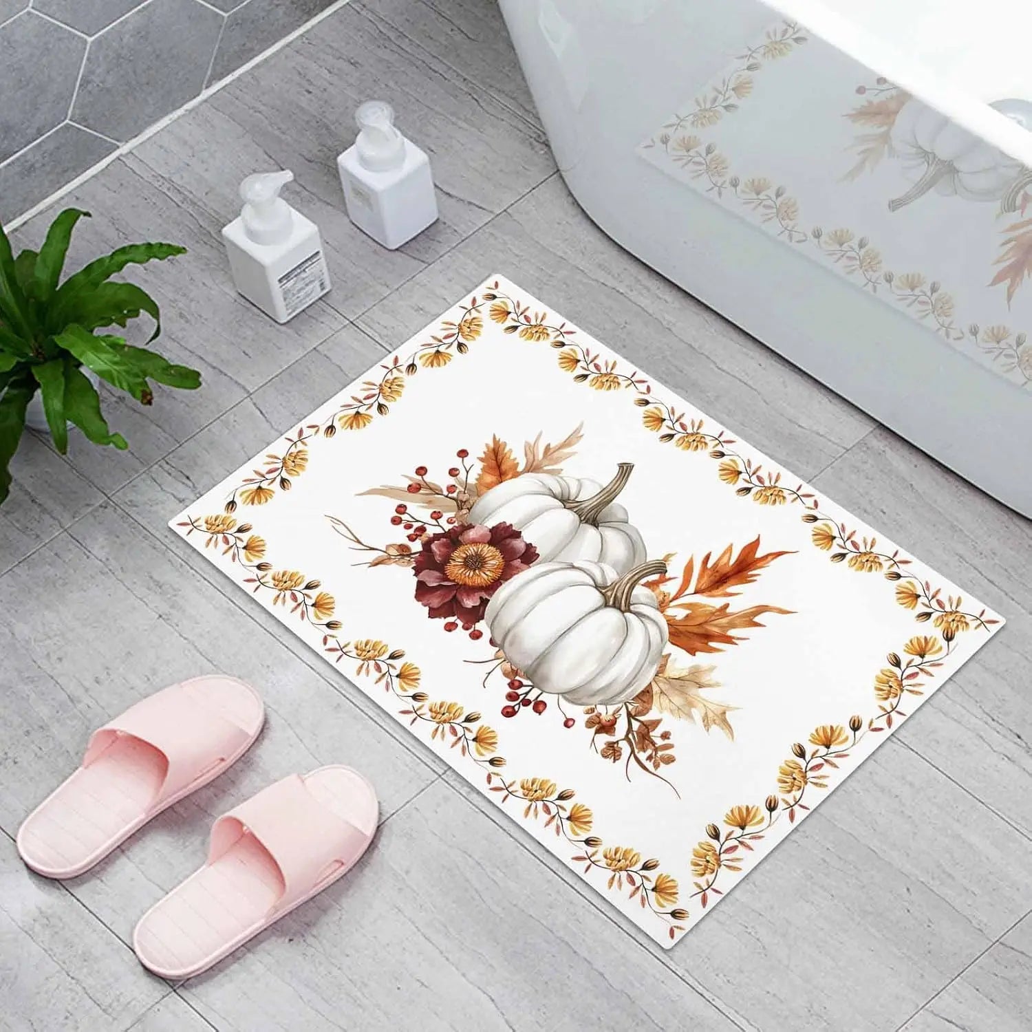 Navak Teppich Herbst Thanksgiving Kürbis Willkommen Fußmatte Home Decor Herbst Ahornblatt Küchenmatte Balkon Flur Teppich Schlafzimmer Rutschfeste Bodenmatte