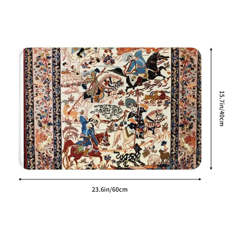 Navak Teppich, blau, antik, persischer Isfahan-Seidenteppich mit Tieren, Eingangsmatte, Stammes-Ethno-Blumenmuster, Badematte, Teppich