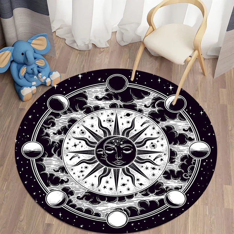 Navak Teppich Nordischer Stil Sonne Mond Rundteppich Wohnzimmer Bett Bad Kinderboden Dekoration Rutschfeste Matte