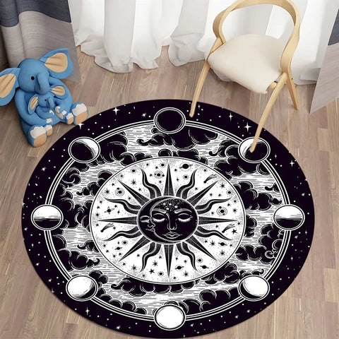 Navak Teppich Nordischer Stil Sonne Mond Rundteppich Wohnzimmer Bett Bad Kinderboden Dekoration Rutschfeste Matte