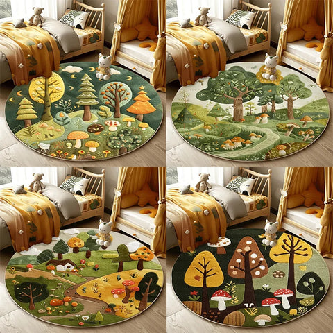 Navak Teppich Waldmuster Wohnzimmer Schöner runder Schlafzimmer-Dekorationsteppich Waschbarer Kinder-Bodenmatte-Studien-Teppich
